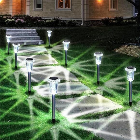 Solar Outdoor Lights, 10 Pack Waterproof Stainless Steel Solar Stake Lights - Picture 1 of 7